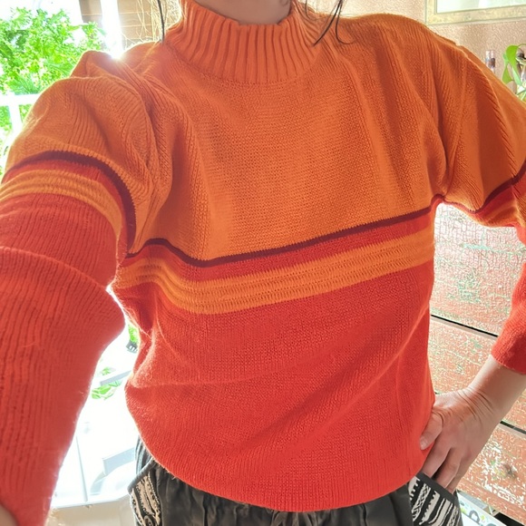 Snozu Sweaters - Snozu Vintage SkiWear Climate Gear Bright Orange Ombre Made in Korea Boys Large